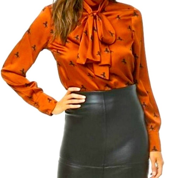 Burnt Orange Blouse with Black Horse Print - Picture 1 of 5